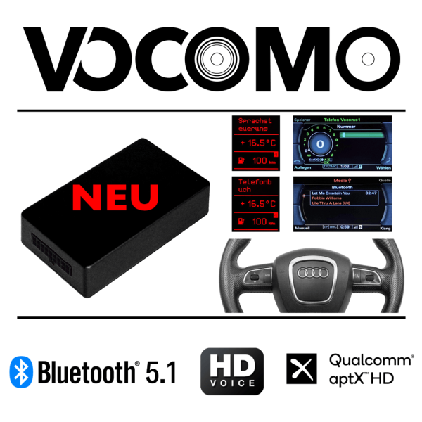 Bluetooth Musik Interface & Freisprechanlage mit aptX™ HD für Volkswagen, Skoda, Seat Version mit AUX